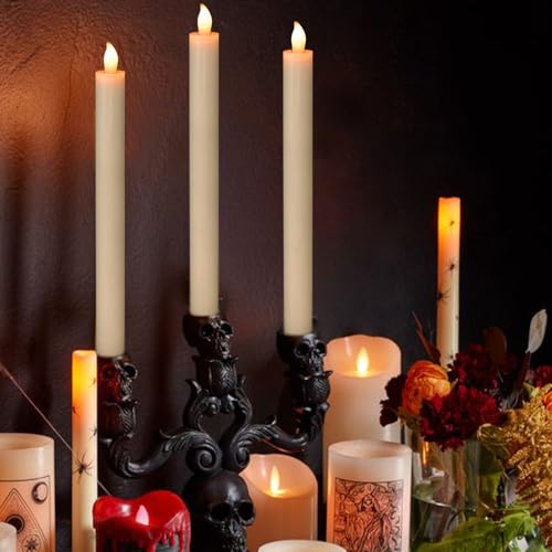 Image of Eldnacele Flameless Taper Candles with Remote and Timer, Battery Operated Real Wax 6 Pack Ivory LED Candles for Dinner Wedding Holiday Decorations