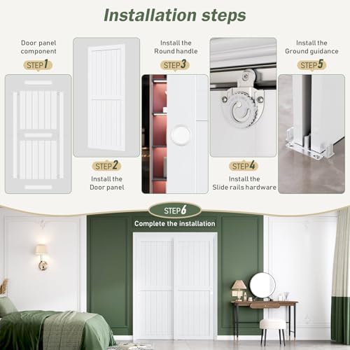 Image of FREDBECK White Sliding Closet Door 60x80(Double 31inch),Bypass Door H Frame