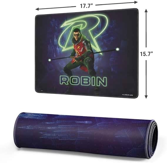 Skinit Medium Gaming Mouse Pad - Officially Licensed Robin Gotham Knights Design with Stitched Edges, Waterproof, Non-Slip Rubber Base, Desk Mat for Keyboard & Mouse, 17.7" x 15.75" inches