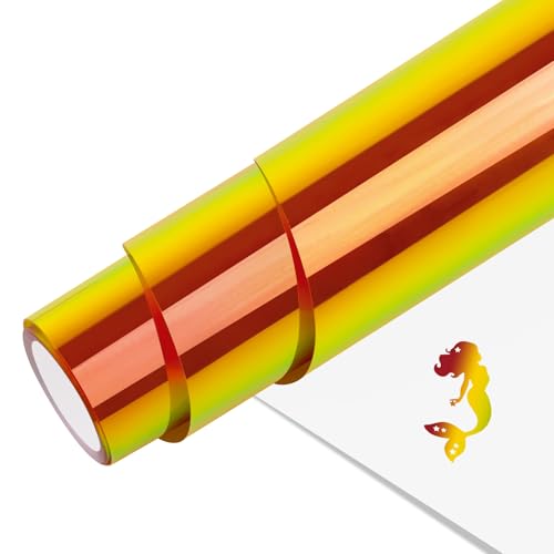 Holographic HTV Heat Transfer Vinyl 12 x 6Ft Golden Orange Iron on Vinyl Holographic Vinyl Metallic HTV Iron on Transfers for Tshirts Compatible with Cricut & Cameo Easy to Cut& Weed