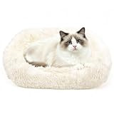 Gemarwel 犬 猫 ベッド 冬 温かい ペットベッド【3A抗菌防臭 仿兎毛】クッション 取り外し可能 通年 洗える ふわふわ 柔らか 通気性 小型犬 猫用 ペットソファー (50L × 40W × 15H CM, ベージュ)