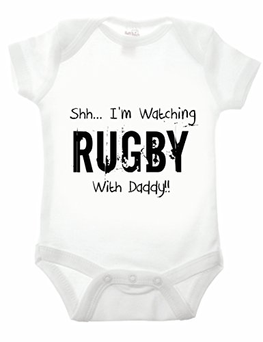 Reality Glitch Shh. I'm Watching Rugby with Daddy Babygrow, divertido regalo para recién nacidos, blanco, 24 meses