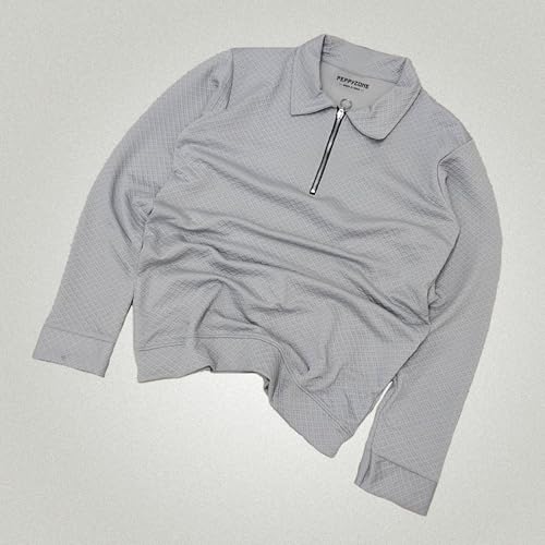 Image of Peppyzone Men's Full Sleeve Textured Polo T-Shirt with Collar | Stylish Chain Zip Tshirt for Man | Premium Polyester Lycra Stretch Fabric | Long Sleeve T Shirt for Men