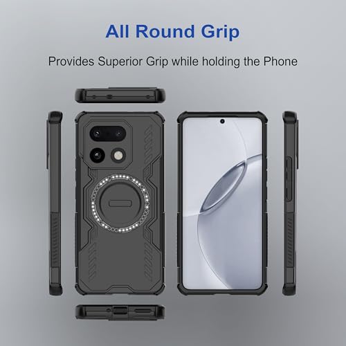 Image of amazon basics Back Case Cover for Realme 16 Pro Plus 5G | Magnetic Case with Built-in Metal Ring | Supports MagSafe Charger, Wallet & Car Mount | Shockproof Hybrid PC + TPU | Black