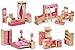 Giraffe 4 Set Pink Wooden Dollhouse Furniture, Miniature Bathroom/ Kid Room/ Bedroom/ Kitchen House Furniture Dollhouse Decoration Pretend Play Kids Children Toy
