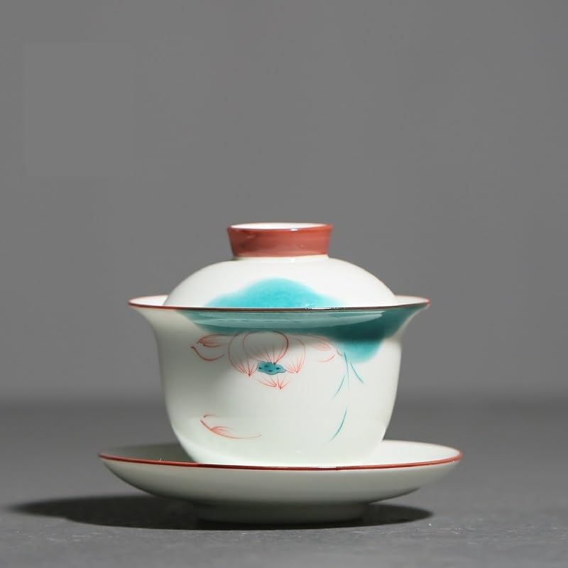 Tazas de té Pequeñas Taza de café viaje porcelana blanca, cuenco cubierto pintado a mano, taza té color bajo esmalte, tazón chino pequeño kung fu, cerámica for el hogar Taza de té de Kungfu
