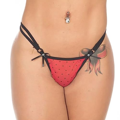 Calcinha Tanga Fio Dental Poá Vermelha Pimenta Sexy 6058
