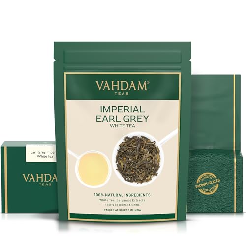 Image of VAHDAM, Earl Grey Imperial White Tea Loose Leaf (25 Cups /1.76oz) Natural Ingredients - White Tea Leaves + Loose Leaf Earl Grey Tea | Brew as Hot Tea or Iced Tea