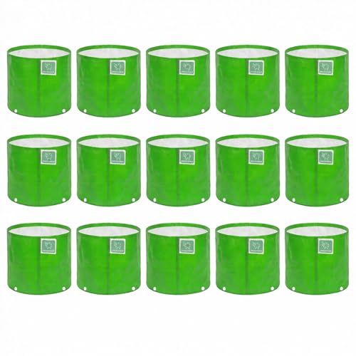 Image of GREENSHEEP HDPE Grow Bag Heavy Duty 260 GSM Round Plants Flower Growing Bags Floor Standing Mount Type for Home Garden Balcony Terrace Kitchen Nursery (Green, 15x15 inch, Pack of 15)