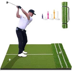Real Feel 5x4ft Golf Hitting Mat – Large Dual Turf, Alignment & Angle of Approach Aid, Golf Mat Practice Outdoor & Indoor, Driving Chipping Putting,Golf Training Swing Mat,Gift for Men Dad Golfer