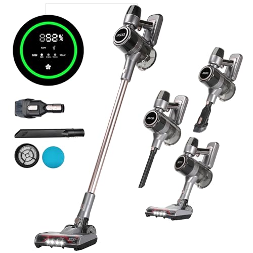 JIGOO C300 Aspiradora sin Cable con Pantalla LED,Potente Aspiradora Escoba sin Cable de 30Kpa/400W con autonomía de 45 Minutos,Batería extraíble,para Pelo, Suelos, sofás, alfombras