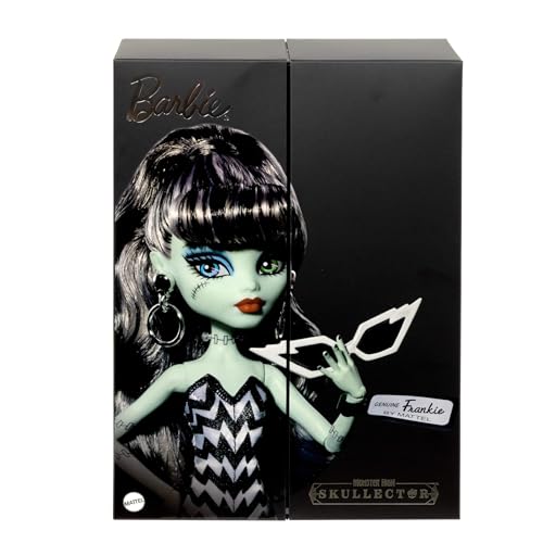Image of Monster High x Barbie Frankie Stein Doll with Original Barbie-Inspired Swimsuit and Solo in the Spotlight Black Evening Dress, Accessories