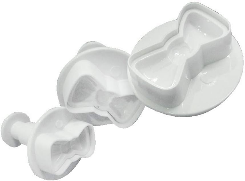luosh 3Pcs/Set Plastic 3D Mini Bowknot Shape DIY Fondant Plunger Cutter Cookie Stamp Mold Bow-Tie Biscuit Cupcake Topper Mould Baking Decorating Tools