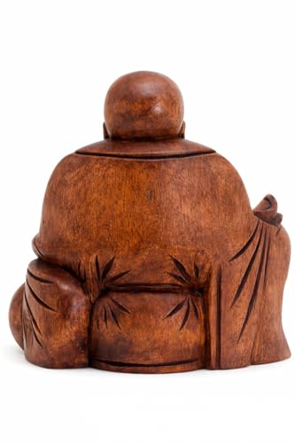 Estatua Buda sonriente en madera talla manual miniatura 6