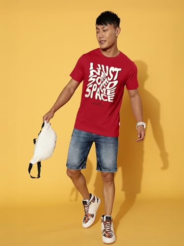 Image of Veirdo Regular Fit Half Sleeves Round Neck Arizona Typographic Printed Pure Cotton T-Shirt for Men (Colors: Green & Navy)