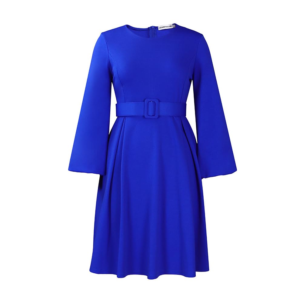 Meufam Womens Vintage Dress Elegant Formal Work Dresses 3 4 Sleeve Cocktail Formal Church Dress with Belt S-3XL