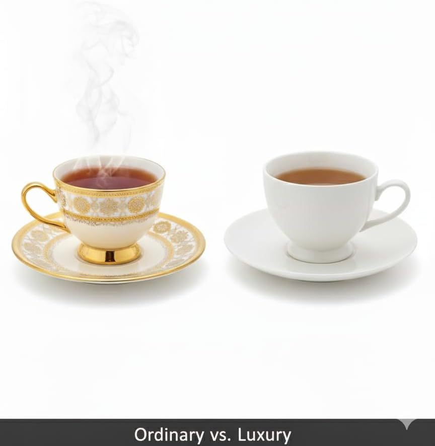 Exqusitie China Porcelain Tea Cup And Saucers Set For 6 With Golden Flourish Elegance In Every Pour- Gift Boxed Collection