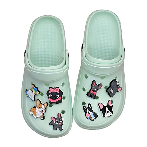 Entzückendes Bulldoggen-Schuhzubehör in verschiedenen Stilen – perfekt zum Dekorieren von Schuhen und Armbändern, ein Muss für Hundeliebhaber.