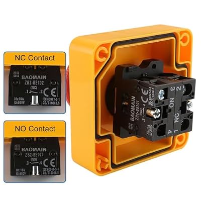 BAOMAIN Red Flat Head Momentary Push Button Switch Station 1NO 1NC AC 660V 10A IP65 Weatherproof Industrial Control Box for Signal Triggering and Machine Reset 1-Pack