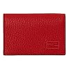 FENDI Red Grained Leather Baguette Logo Card Case Wallet Compact Bifold with FF Logo, 2 Card Slots, Made in Italy 7M0222