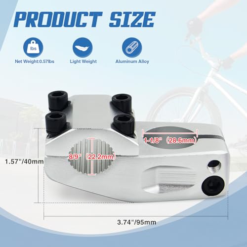 Image of Bike Stem for BMX Bike Aluminum Alloy Fixed Gear Bicycle Stem Matte Silver