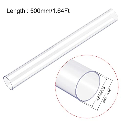 Image of uxcell Rigid Round Clear Tubing 30mm(1.18'') ID x 32mm(1.26'') OD x 1.64Ft Length Plastic Tube