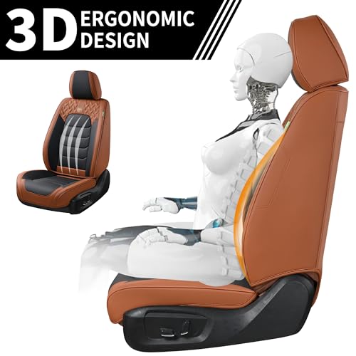 Image of FLORICH Car Seat Covers, Leather Seat Covers, Front Seat Covers 2PCS,Waterproof Car Seat Protector, Auto Driver Seat Covers Accessories Fit for Most SUV Trucks(Brown&Black, Front Pair)