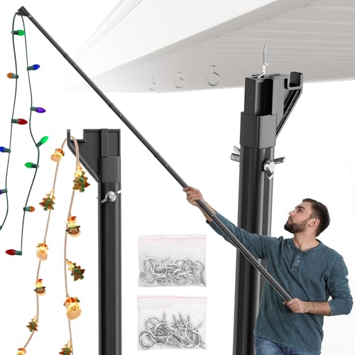 addlon Christmas Light Hanger Pole with Utility Hook, Telescopic Extension Pole for Hanging Christmas Lights and Mounting Screw Hooks, 5.5FT Light Pole Hanger Tool for String Lights and Birdfeeders