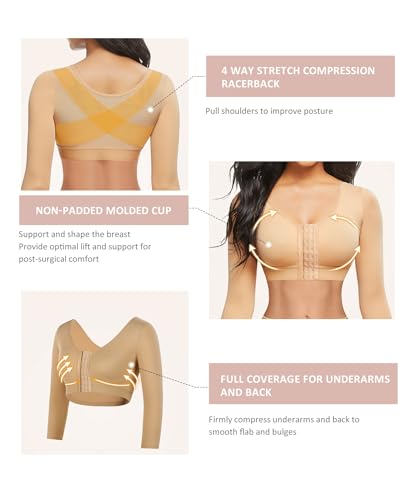 FeelinGirl Arm Shaper for Women Post Surgery Arm Lipo Compression Sleeves Slimming Arm Front Closure Shapewear Bra