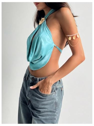 SOLY HUX Women's Backless Halter Crop Top Cowl Neck Tie Back Sexy Going Out Tops Vacation Outfits4