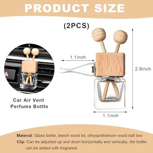 KVAEY 2PCS Car Diffuser Air Freshener Bottle, Refillable Empty Glass Perfume Bottles with Vent Clip, Universal Essential Oil Diffuser for Most Vehicles, Interior Car Accessories (2PCS)
