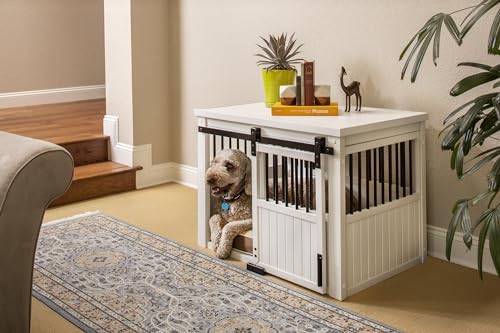 New Age Pet® ECOFLEX® Homestead Sliding Barn Door Furniture Style Dog Crate - Antique White, Large (EHDBC15-04L) - Stylish, Durable, Removable Cushions, Easy to Assemble. - Image 6