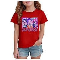 T-Shirt Kpop Fille Garçon à Manches Courtes Col Rond Motif D-Demon H-Hunters Décontracté Confortable pour Enfants et Adolescents
