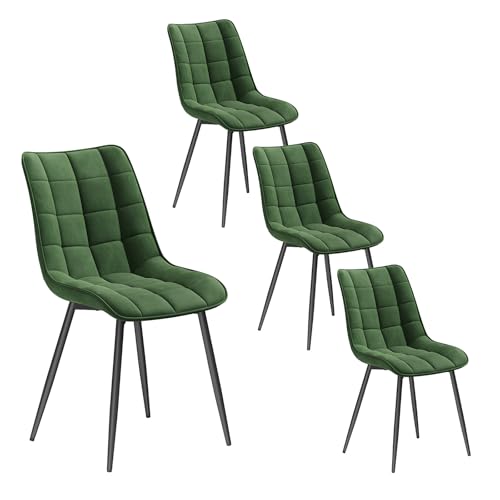 WOLTU 4X Chaise de Salle à Manger Chaise de Cuisine Assise rembourrée en Velours épais Pieds en métal, Vert Foncé.