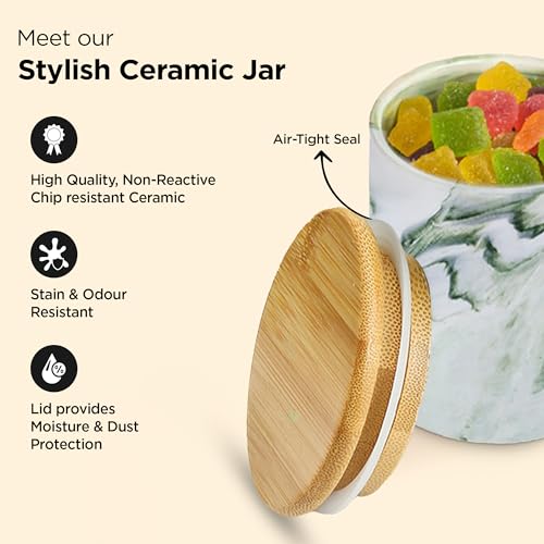 Image of UMAI Ceramic Jar with Bamboo Lid - 400ml| Air Tight Containers for Kitchen Storage | Multipurpose-Tea,Coffee,Snacks,Sugar,Salt,Dry Fruit,Pulses | Kitchen Organizer Items & Storage | Gift Items|Green