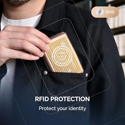 Image of OGON -DESIGNS- Aluminum card holder, RFID protection against fraud and demagnetization, compact wallet, Smart Case STOCKHOLM model (Aluminum Rose Gold, Extra-secure lock)