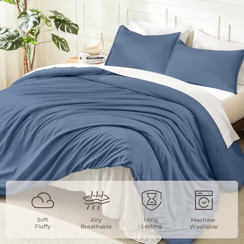 Image of Litanika Comforters Queen Size Ocean Blue, 3 Pieces Lightweight Solid Bedding Set & Collections, All Season Fluffy Bed Set (90x90 Inches Comforter & 2 Pillowcases)
