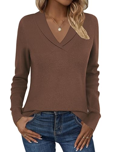 Image of Zeagoo Womens Sweaters Fall Fashion 2025 Long Sleeve Tops V Neck Business Casual Collared Knit Tunic Pullover Outfits