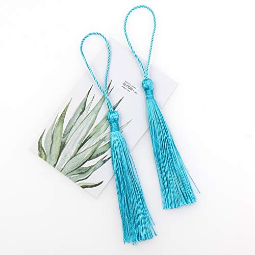 Image of VAPKER 100 Pieces Light Blue Color 13cm /5-Inch Silky Handmade Soft Tassels Floss Bookmark Tassels with 2-Inch Cord Loop for Jewelry Making, DIY Projects, Bookmarks