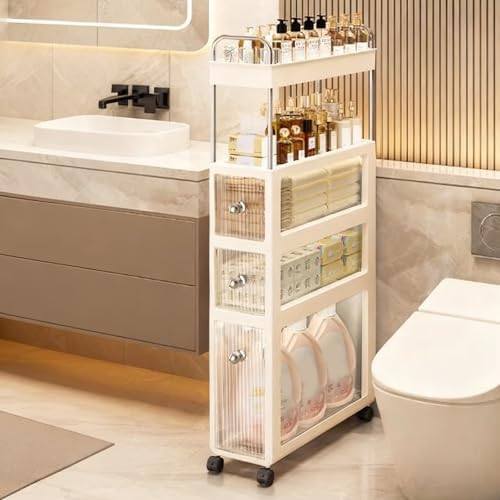 Utili Slim Storage Cart, Space-Saving Plastic Organizer for Bathroom, Kitchen, Living Room & Bedroom - Compact Rolling Shelf for Easy Access & Clutter-Free Home