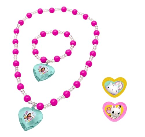 Joytoy Gabby’s Dollhouse Schmuckset: 1 Perlenarmband, 1 Perlenhalskettchen, 2 Ringe - in Geschenkpackung 12x2,5x18,5 cm