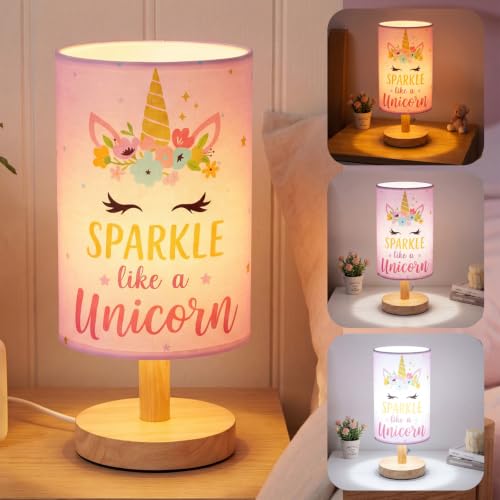 Tujoe 3 Pcs Interchangeable Unicorn Bedside Table Lamp Fabric Nightstand Table Lamp for Kids Room Desk Reading Bedroom Night Stand Decor Childrens Birthday Christmas Gifts for Girls and Boys