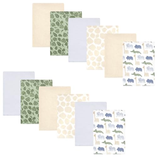 Image of Hudson Baby Cotton Flannel Burp Cloths 12-Pack Bundle, Wild Leaf Safari, One Size