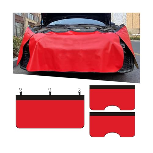 KHGUZ 3PCS Car Fender Covers PU Leather Mechanic Magnetic Vehicle Fenders Protector with Hooks Anti Scratch Protective Mat Pad for Repair Automotive Work Universal for SUV Sedan Truck (Red)