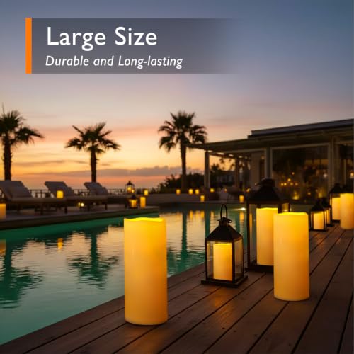 Image of Homemory Dark Ivory Flameless Candles, Waterproof, Remote Timer, 2 Pack | Large outdoor flameless candles, D5 inchxH12 inch, IPX5 waterproof, battery operated, outdoor lanterns, porch, patio, wedding decor