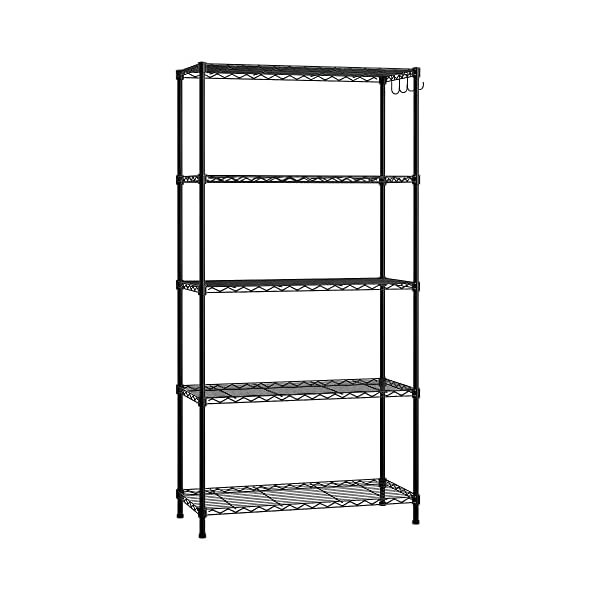 WORKPRO Storage Shelves, 5 Tier Metal Shelving Unit, Garage Wire Rack, Standing Adjustable Shelves with Hooks for Pantry Closet Kitchen Basement, 30" W x 14" D x 60" H, Capacity 750 LBS(Total)
