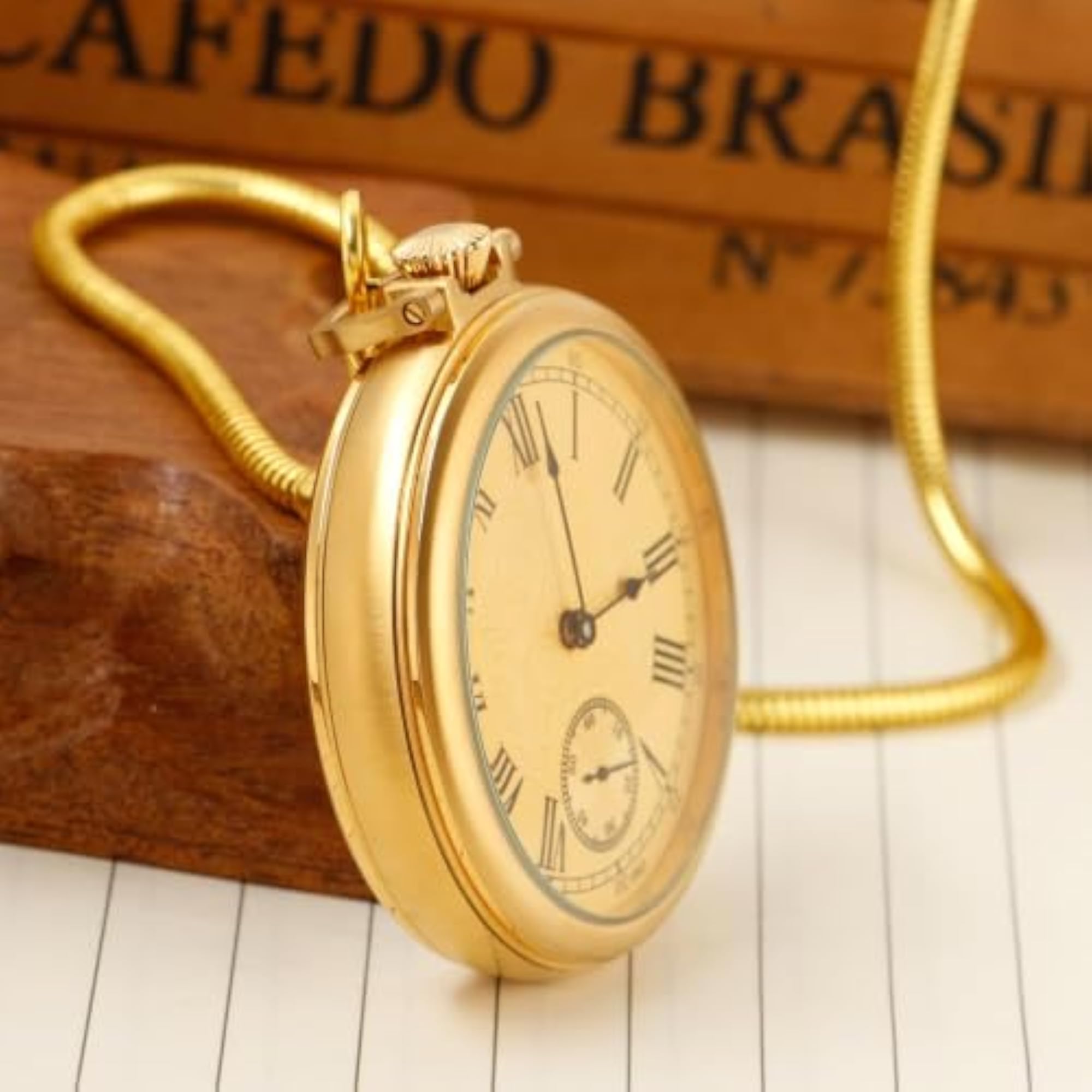 Full Steel Mechanical Pocket Watch with Chain