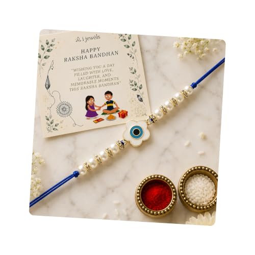 Image of I Jewels Evil Eye Rakhi With Roli Chawal & Rakshabandhan Card For Bhaiya /Brother /Bro /Men