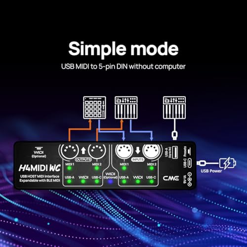Image of CME H4MIDI WC Advanced USB Host MIDI Interface | Router, Filter, Mapper, Optional WIDI Bluetooth MIDI, Standalone 9V Power Mode, For Guitarists and Producers
