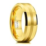 King Will 8mm Gold Tungsten Carbide Ring for Men Wedding Band Matte Brushed Polish Finish